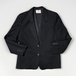 VTG Pendleton Jacket Womens 12P Black Wool Two Button Suit Blazer Sport Coat USA